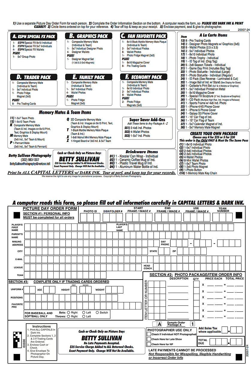 Betty Sullivan Photography | Sample Order Form