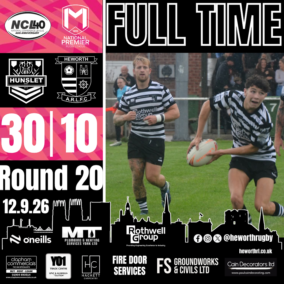Hunslet ARLFC 30 vs 10 Heworth ARLFC. NCL Premier Division round 20. Saturday 12.9.26
