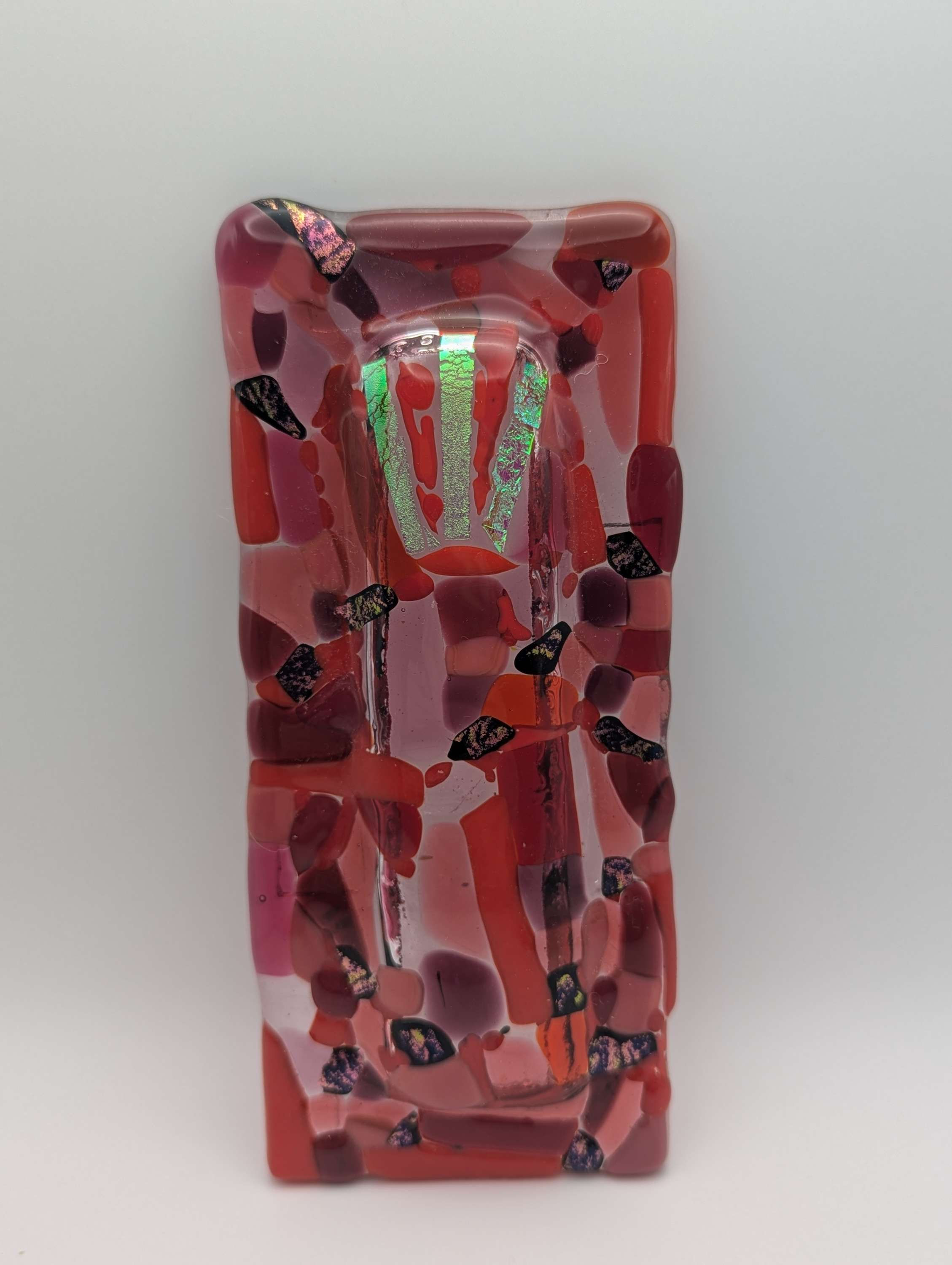 Red and Pearlecent Handmade Glass Mezuzah
