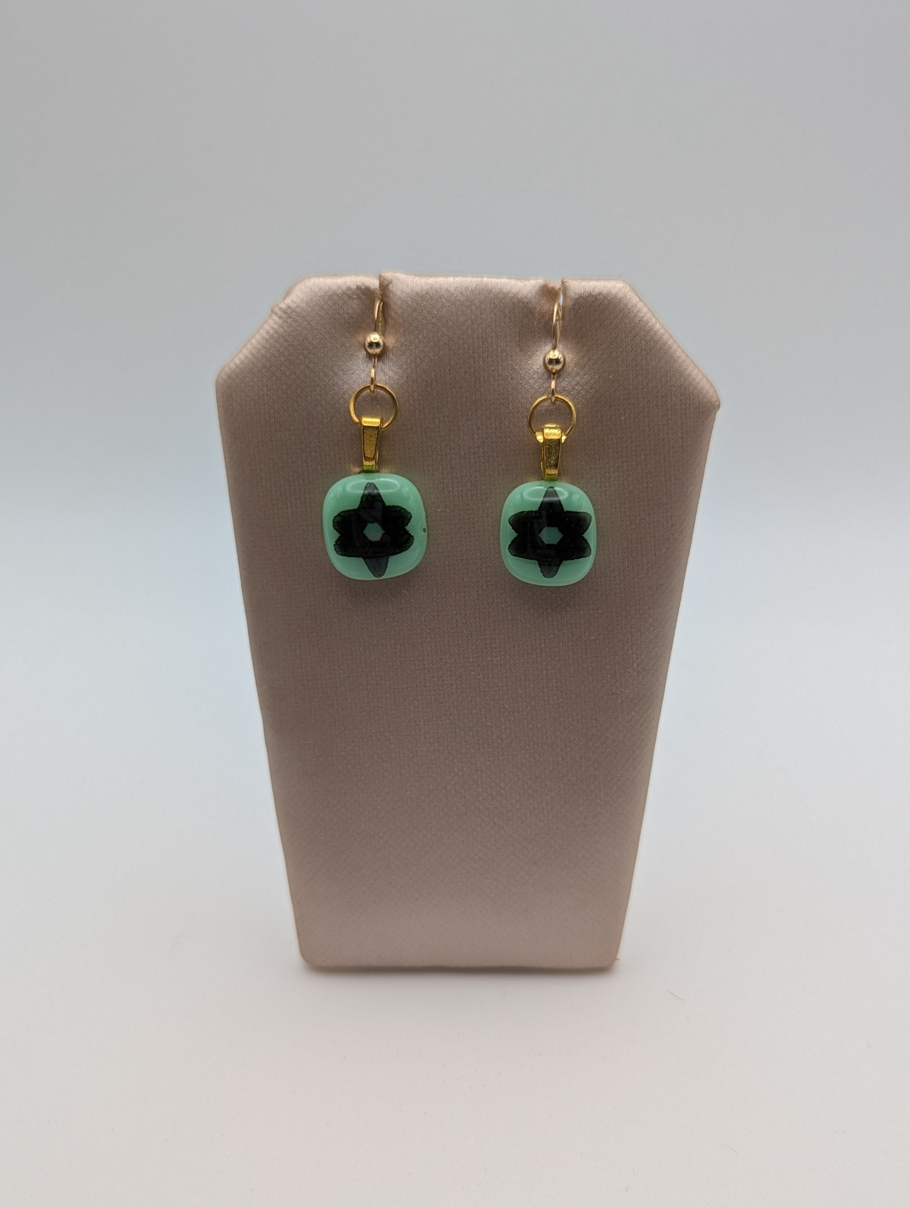 Mint green Star of David gold dangle earrings