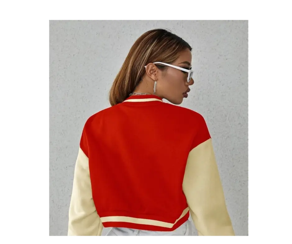 Thumbnail: Drop Shoulder Two Tone Crop Varsity Jacket