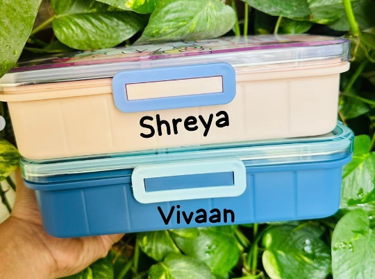 Thumbnail: Dino & Unicorn 4-Grid Bento Lunch Boxes with steel spoon & chopsticks