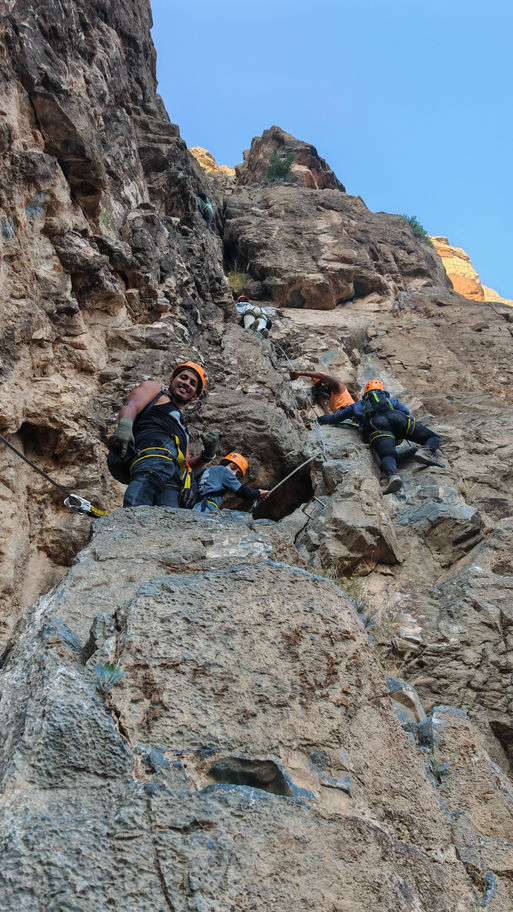 Jabal Shams 150m Drop and Via Ferrata adventure tour with abseiling and canyon climbing in Oman.