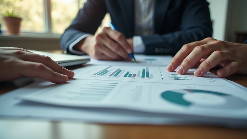 Eye-level view of a person reviewing a financial consulting plan on a laptop