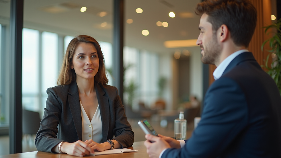 Eye-level view of a luxury travel agent discussing options with a client