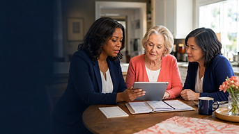 Senior concierge planning meeting with older adult and family