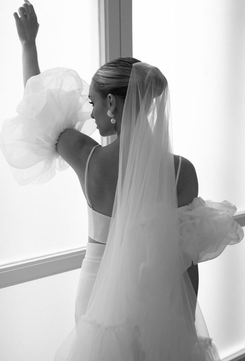 Midi bun editorial bridal hairstyle