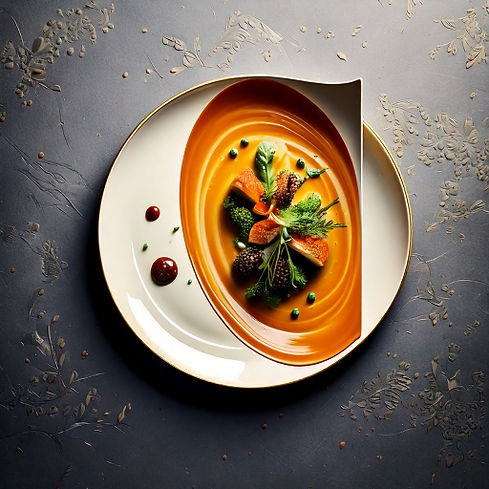 Firefly plato de comida de alta gama- Evoca la forma de un plato visto desde arriba con co