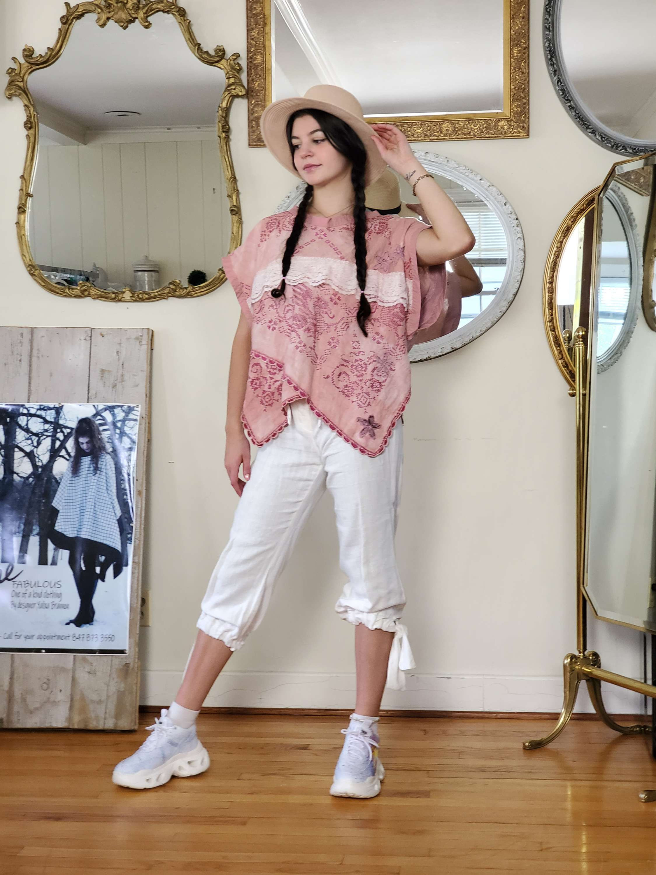 Hand-dyed mauve poncho.