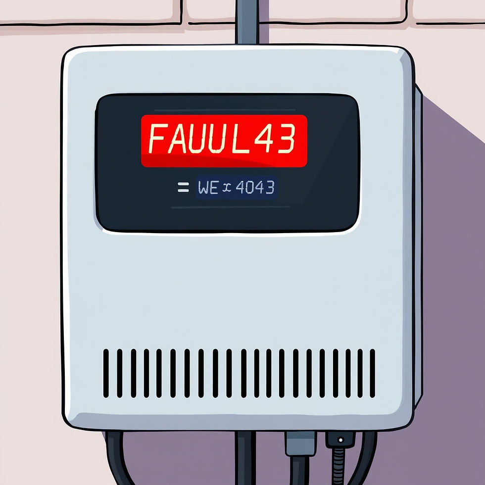 Solar inverter display screen showing red fault light and error code requiring troubleshooting