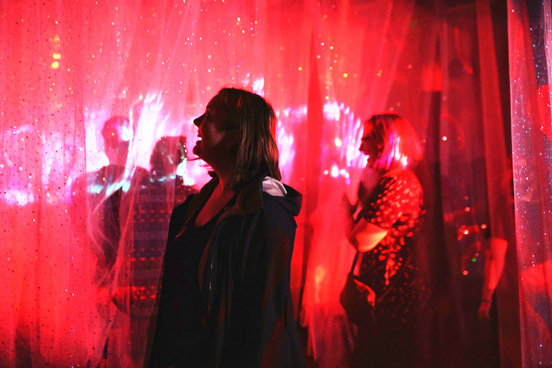 Visitors to Digital Extrusions, a temporary pop-up art installation in downtown Bellingham curated by Paper Whale.