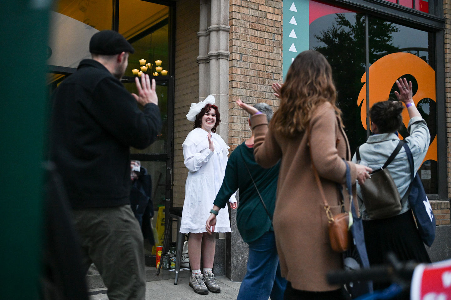 A performer welcomes visitors to Sylvan Passage, a part of Paper Whale's Immersive Experience Project.