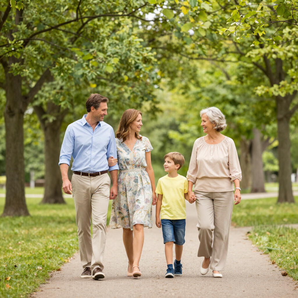 Diverse multicultural family strolling outdoors
