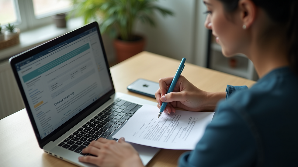 High angle view of a consumer filing a complaint online