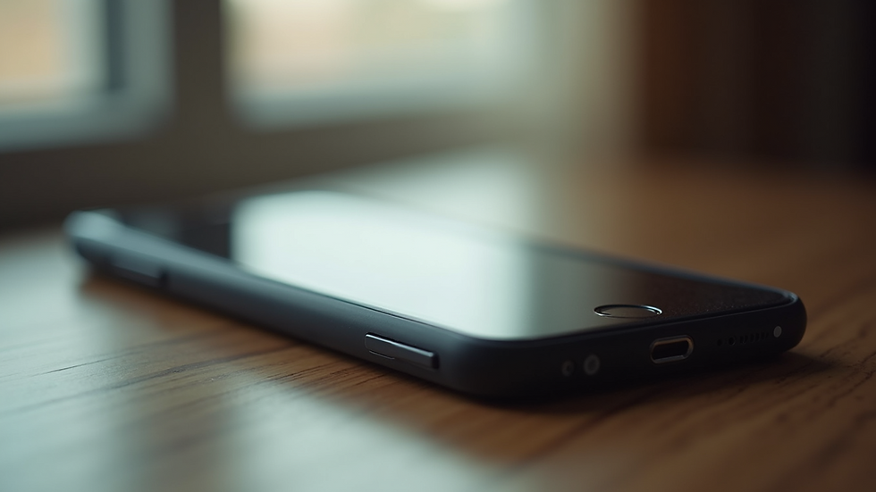 Close-up view of a phone on a table with a missed call notification