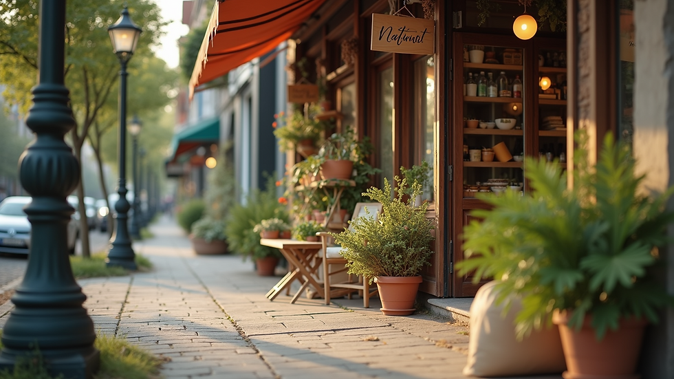Eye-level view of a storefront advertising natural products