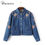Thumbnail: Short Jacket Coat Women's Clothing Jeans Denim Blue Embroidery Jacket