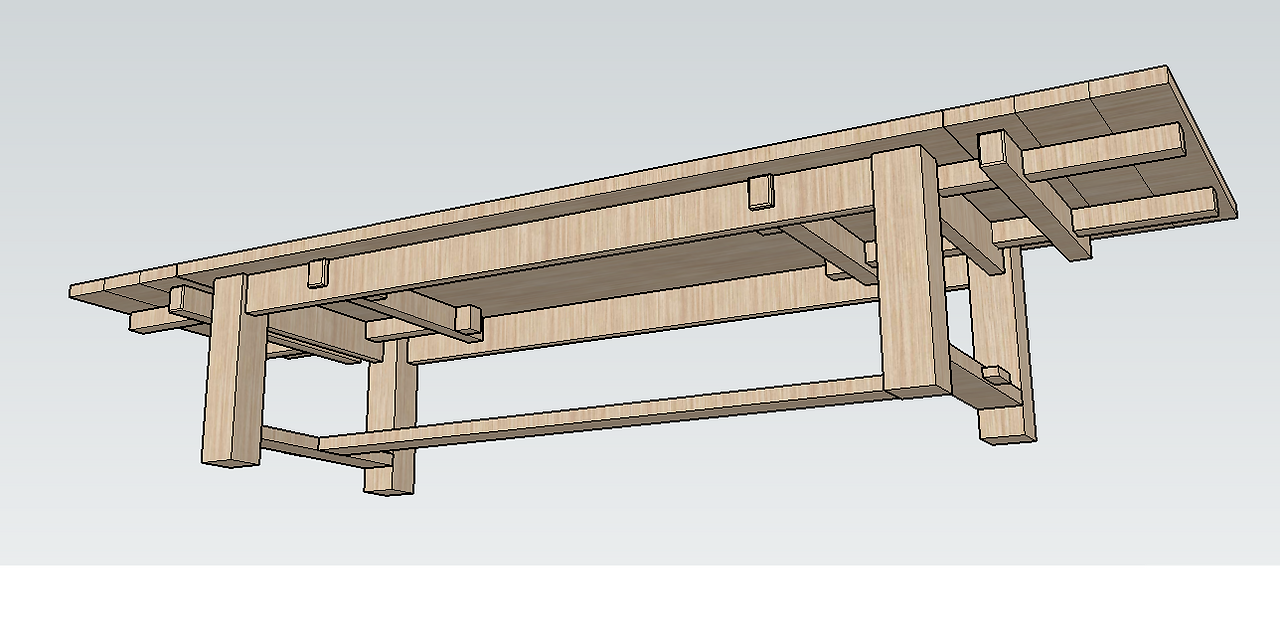 a 3d rendering of a dining table over 4.2m long with 2 extendable leafs