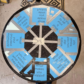granite stone table top covered in blue protection for sandblasting letting for conversation starter