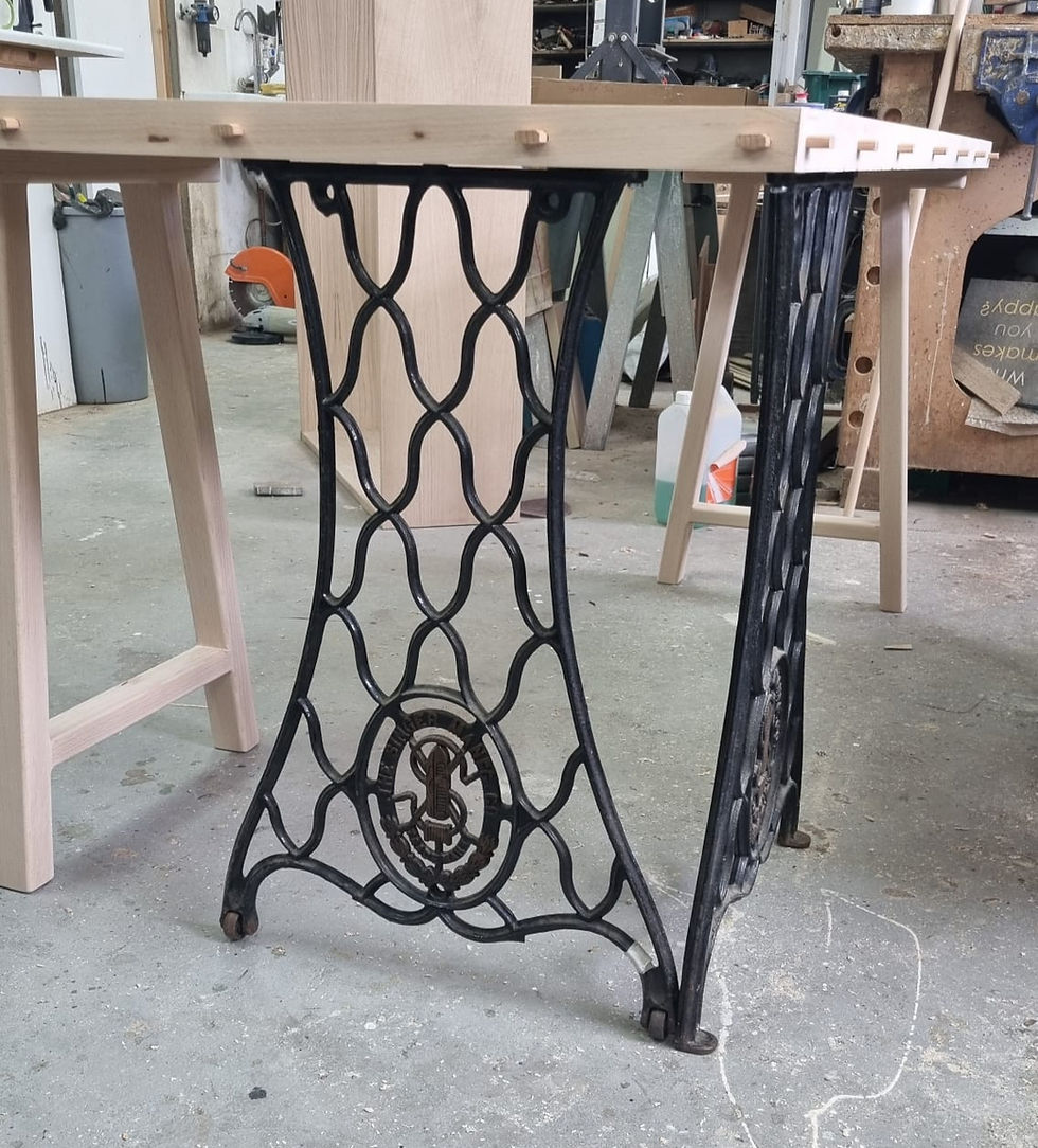solid beech office table cast iron singer legs