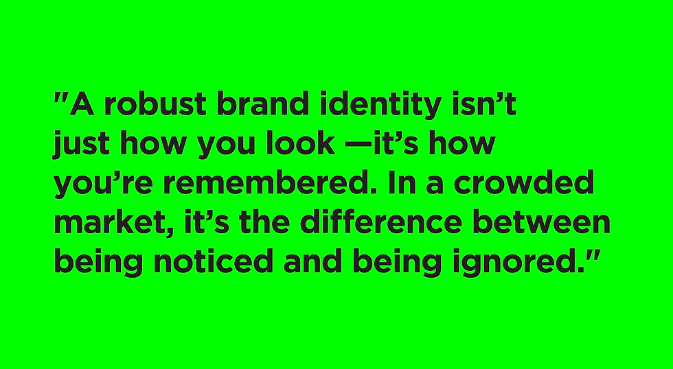 Quote on bold green background highlighting the importance of brand identity in standing out and being remembered in a crowd