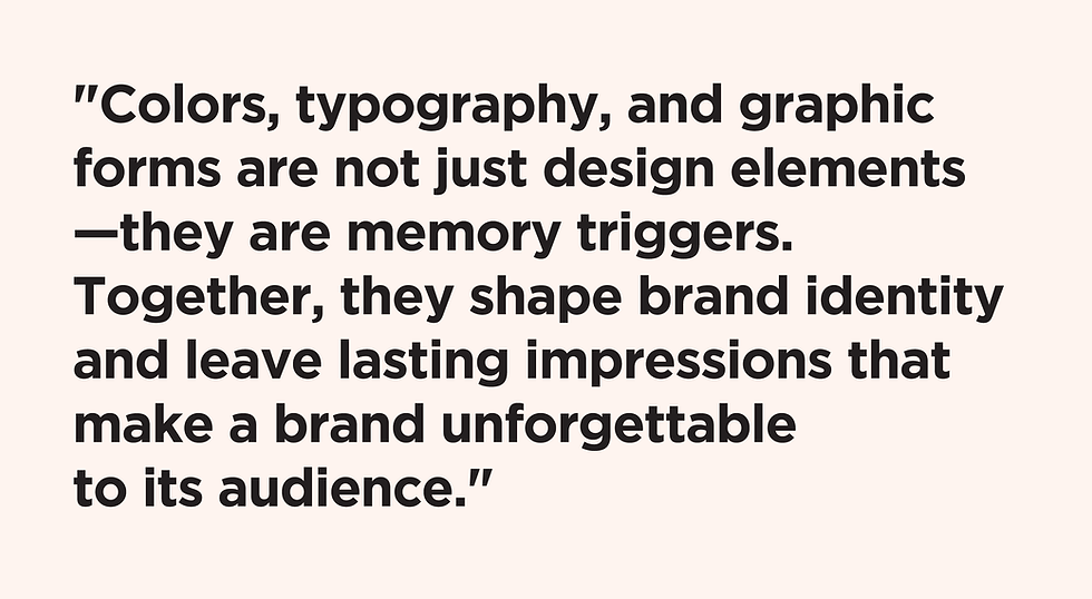 Beige background with bold quote on how colors, typography, and graphics shape memorable brand identity