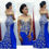 Thumbnail: African Girls Evening Dresses Gold Embroidery Blue Women Party Gowns