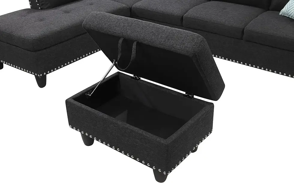 Thumbnail: Sectional Sofa with Ottoman Set Left Facing Chaise, 2 Cup Holders