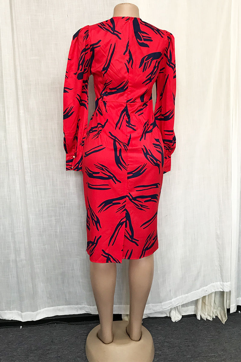 Thumbnail: Office V-Neck Girls Dress  Bodycon MIDI Skirt African Dress