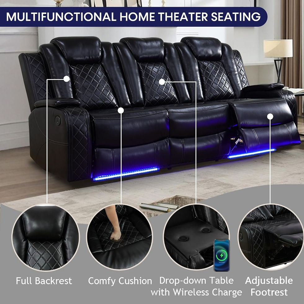 Thumbnail: Recliner Sofa Set with LED Lights, Leather Furniture Set with USB Port/Storage 