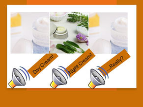 Skincare products labeled "Day Cream!" and "Night Cream!" with text "Does Your Skin Need All This?" on an orange and white background.