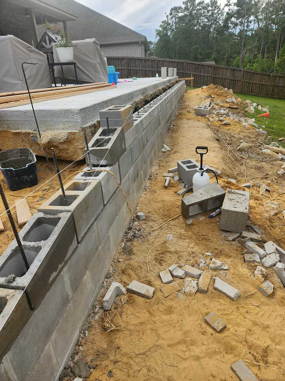 Outdoor retaining wall project improving drainage and yard structure