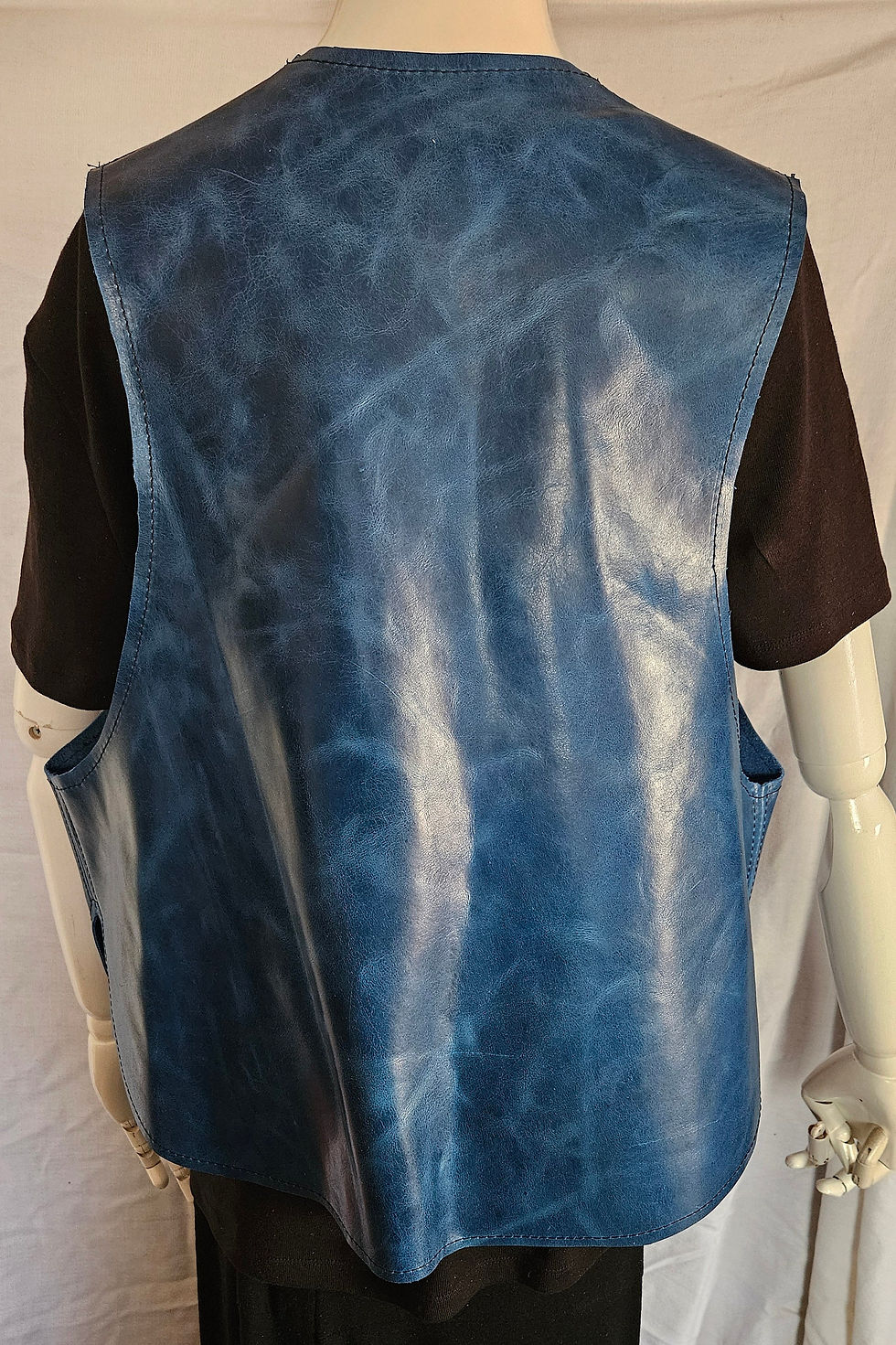 Miniature : Leather Vest,Rich Ocean Blue & Unique Ecoprinted Leather of Natural Designs,Arti