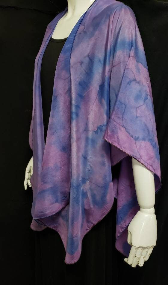 Thumbnail: Silk Kimono Wrap, Ruana, Shawl, Beautiful Shades of Purple, Blue, Turquoise, Han