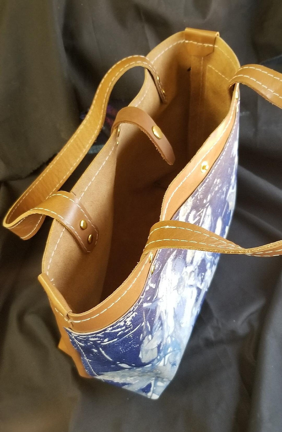 Thumbnail: Leather Handbag,  Ecoprinted Botanical Designs Created from Leaves and Plants, H