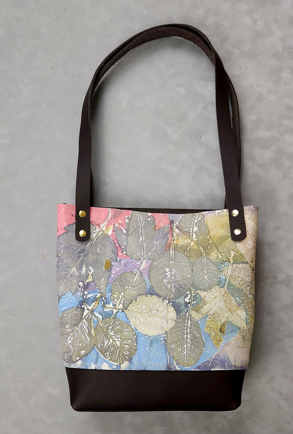 Thumbnail: Leather Purse, Handbag, Arm or Shoulder Carry, Beautiful Multicolored Ecoprinted