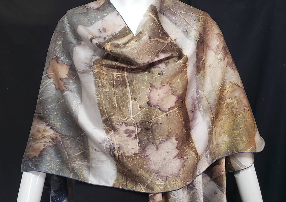Miniature : Silk Charmeuse Reversible Kimono Wrap, Ruana, Beautiful Blue & Brown Ecoprinted 