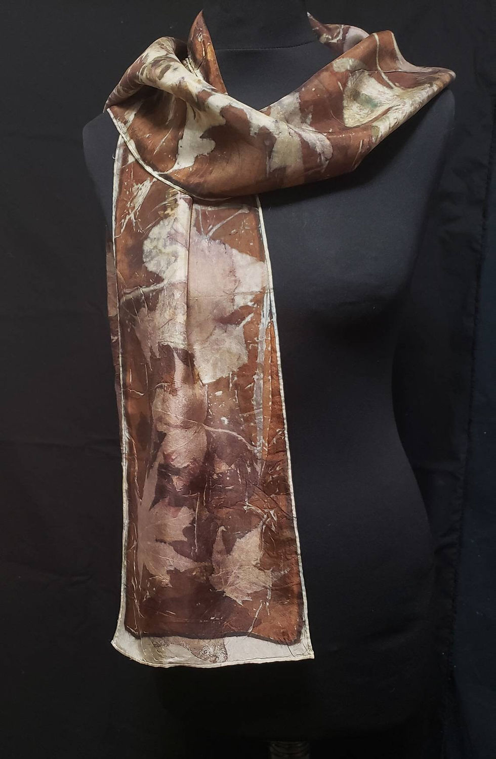 Thumbnail: Lovely Silk Scarf, Ecoprinted Designs by Artist from Leaves & Plants, Rich Choco