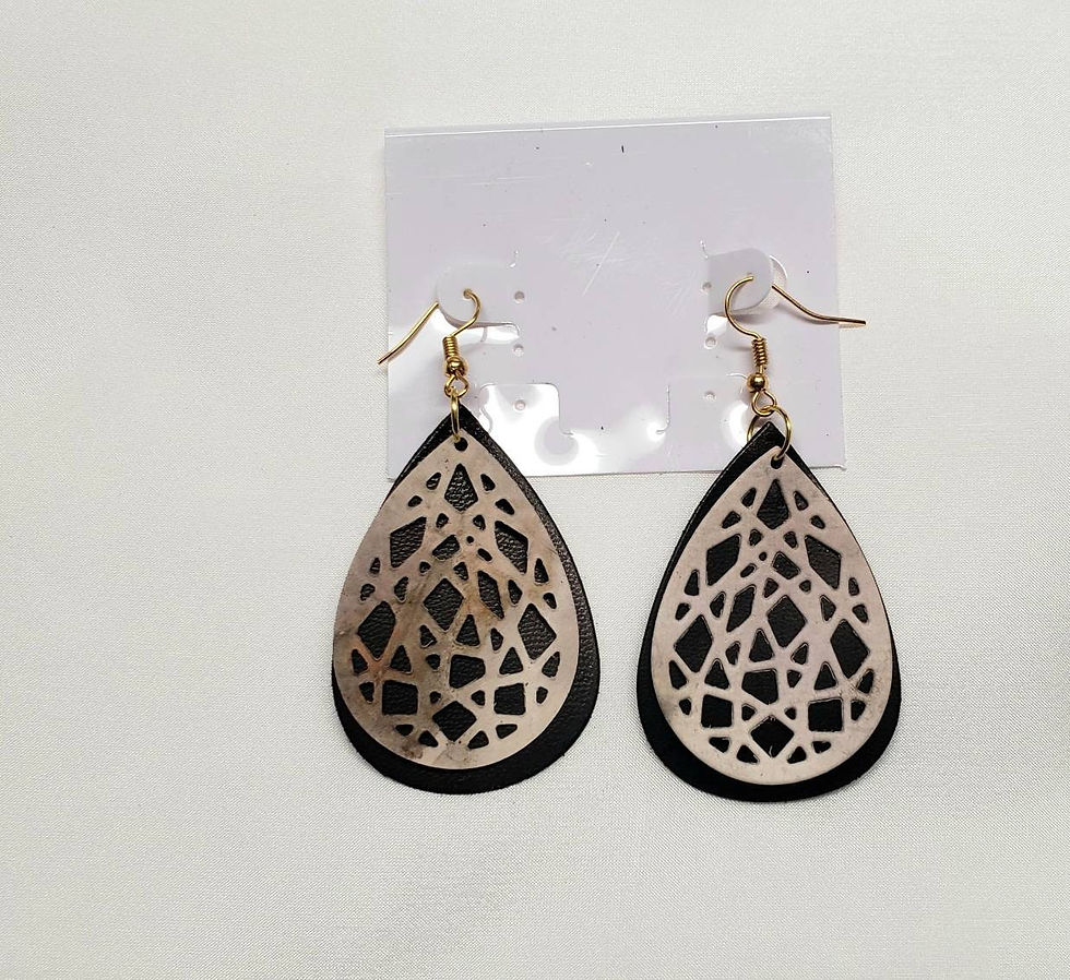 Miniatura: Leather Earrings, Unique Ecoprinted Designs from Plants, Two Sided Images, Doubl