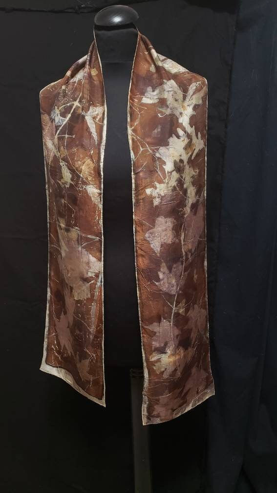 Thumbnail: Lovely Silk Scarf, Ecoprinted Designs by Artist from Leaves & Plants, Rich Choco