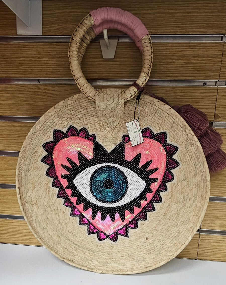 Miniatura: Large purse with heart patch  & pom pom 💗
