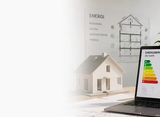 energiberegning for enfamiliehus med energimærke, bygningsmodel, konstruktionstegninger og