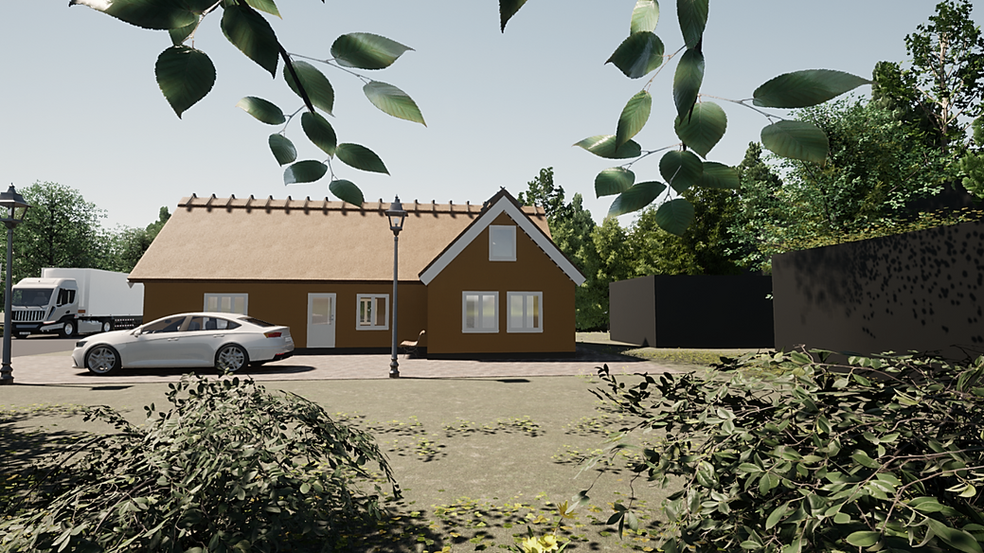 Huset var primært lavet af bindingsværk med tavler og andre naturlige materialer fra den tid huset blev opført, hvilket gør bondehuset både robust og miljøvenlig. Vi tilføjede en garage efterfølgende