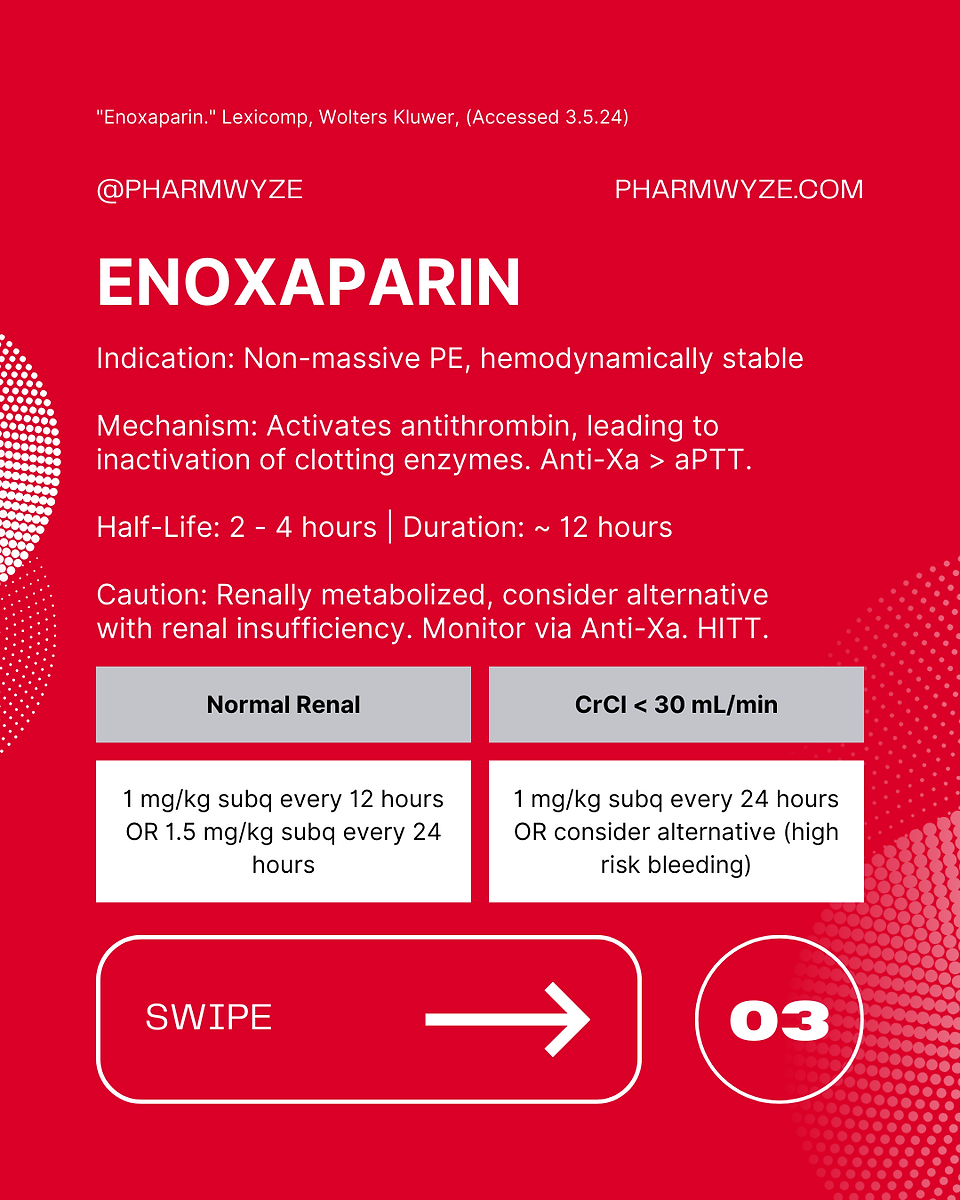 Parenteral pharmcologic agents for pulmonary embolisms