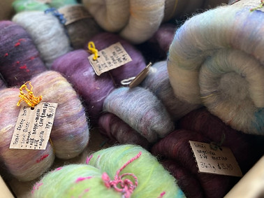 Hand processed fleece into batts