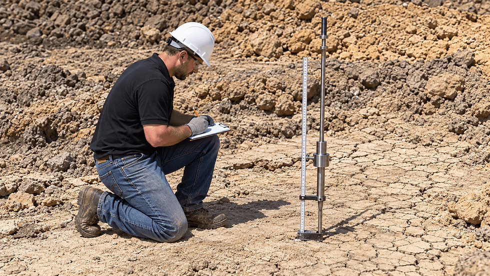 A Purlift technician recording measurements from a DCP soil test.