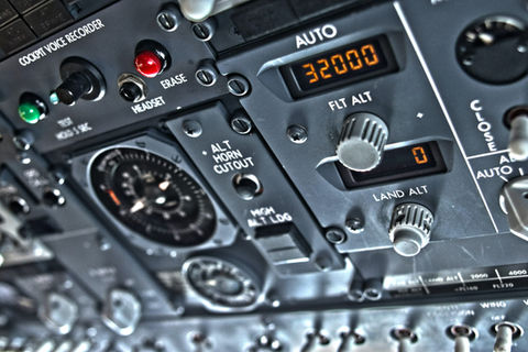 Consoles of a plane cockpit