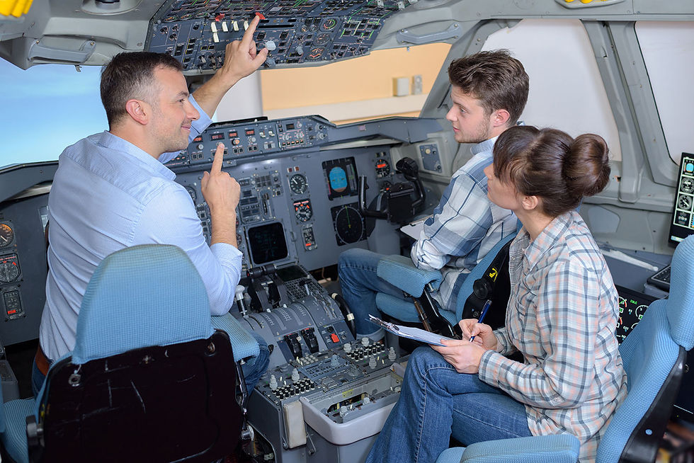 Flight instructor teaching future pilots