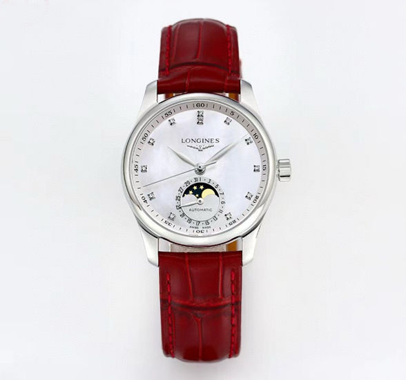 Thumbnail: Burgundy leather strap, white dial