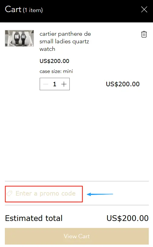 cart page, remember to click enter a promo code